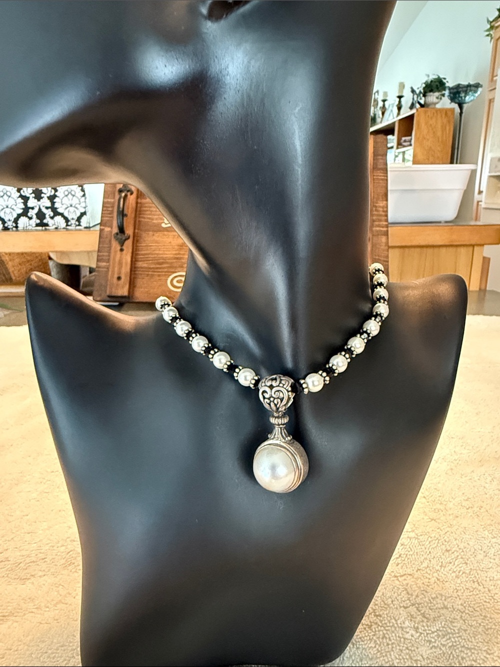 Elegant Pearl and Silver Bead Statement Necklace